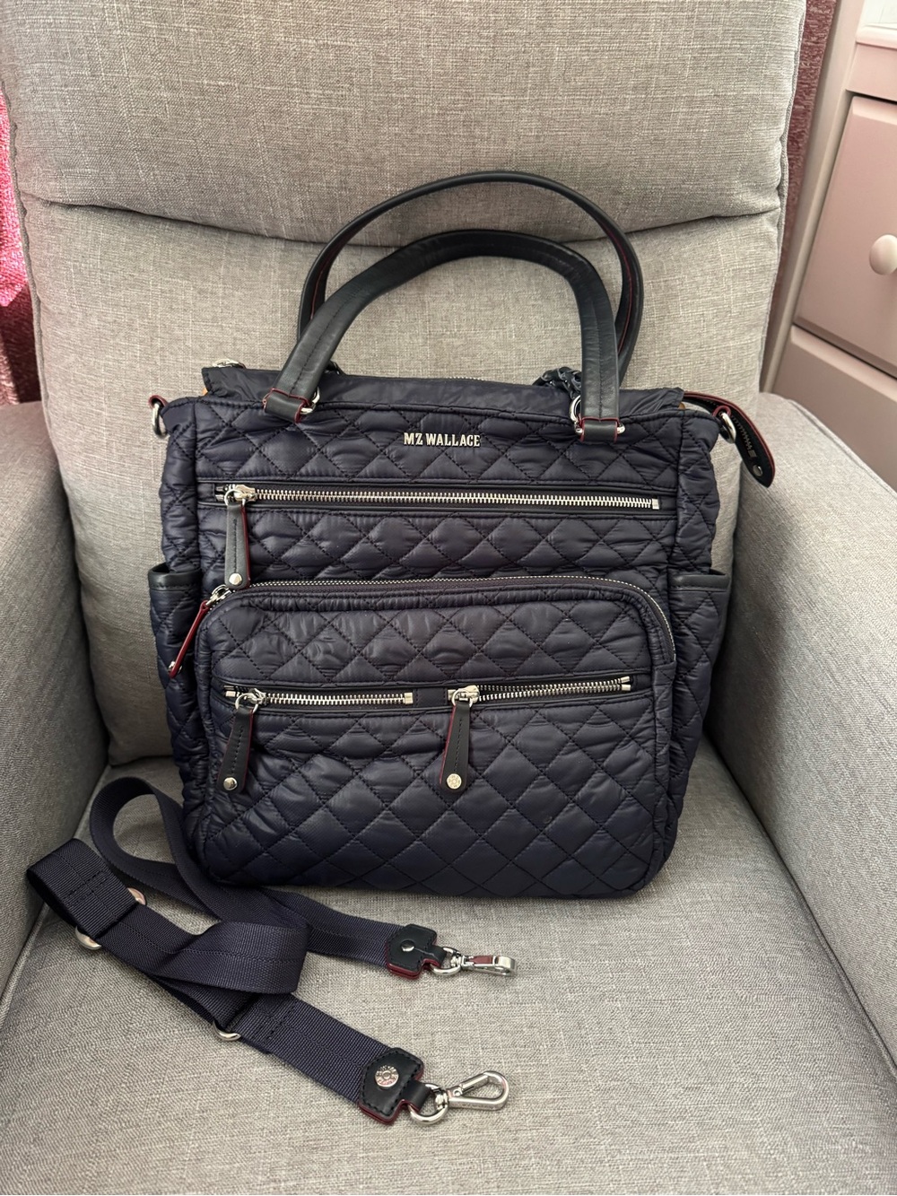 MZ Wallace Black Quilted Nylon Convertible Backpack Tote